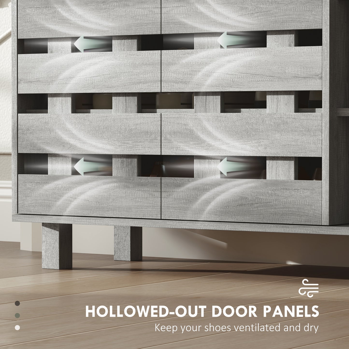 HOMCOM Modern Light Grey Shoe Cabinet Organizer, 21 Pair Storage with Doors