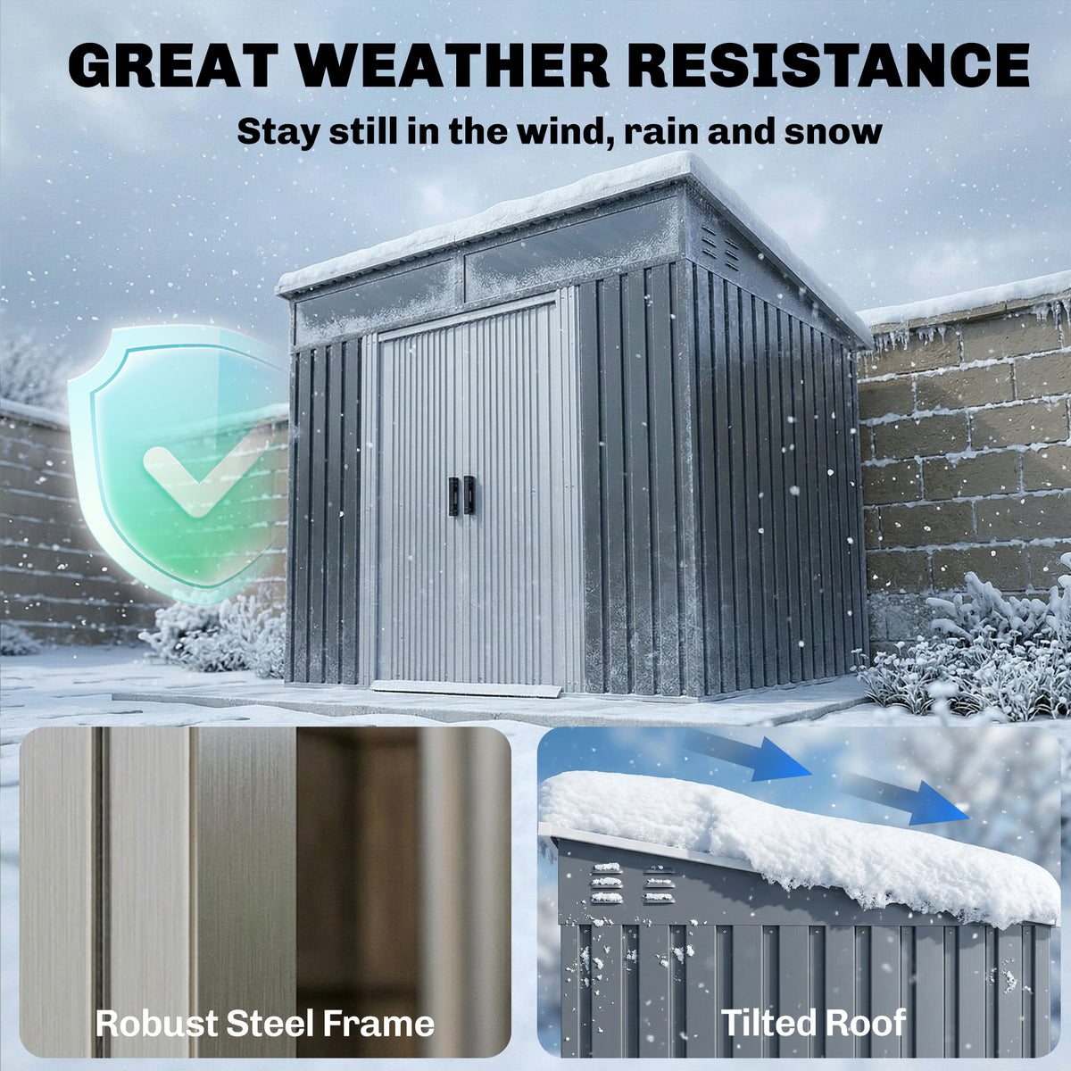 6.5 x 4 ft Garden Tool Shed, Galvanised Steel Outdoor Storage with Lockable Sliding Doors, Foundation Kit, Hooks & Vents – Grey