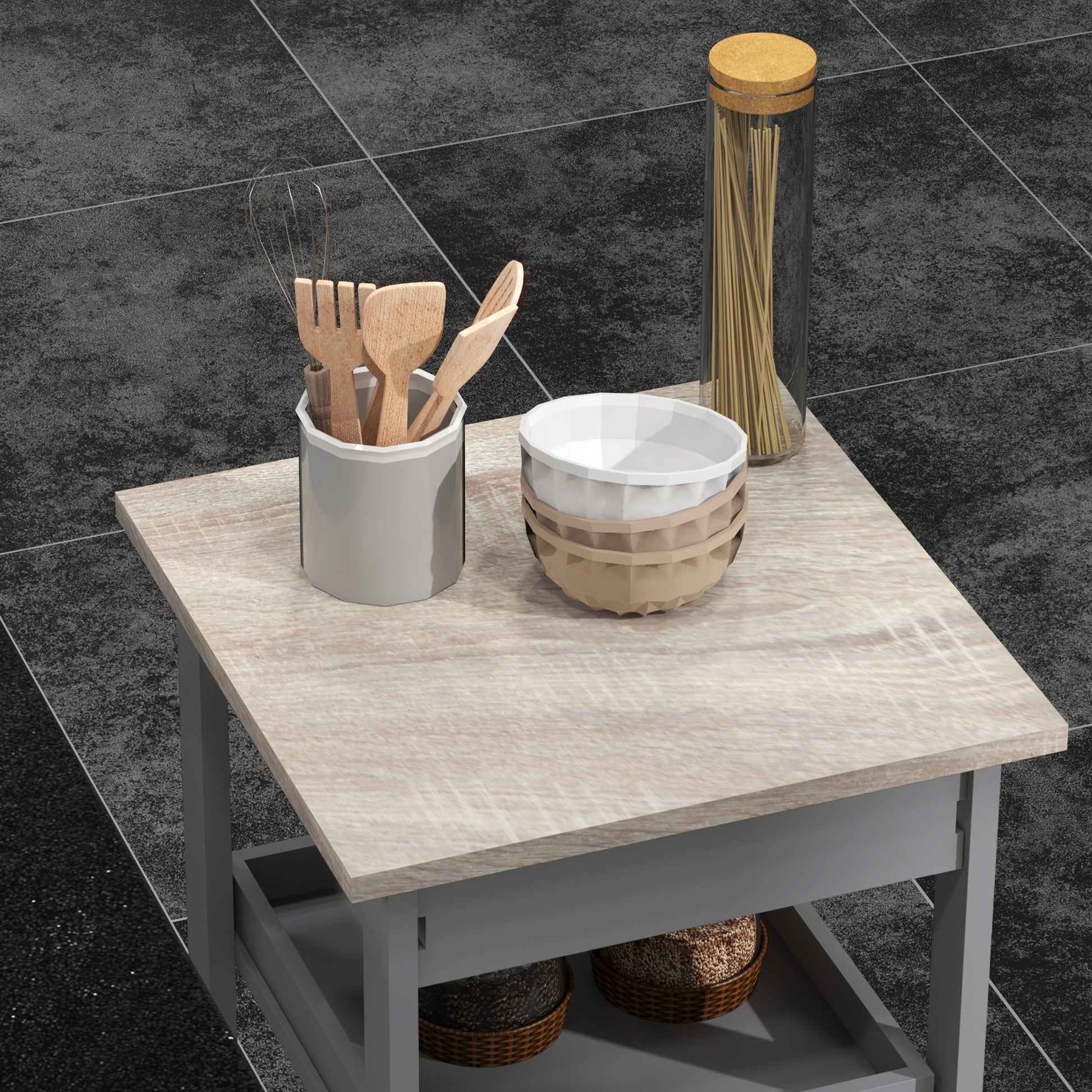 HOMCOM Kitchen Island Rolling Trolley Grey Utility Cart