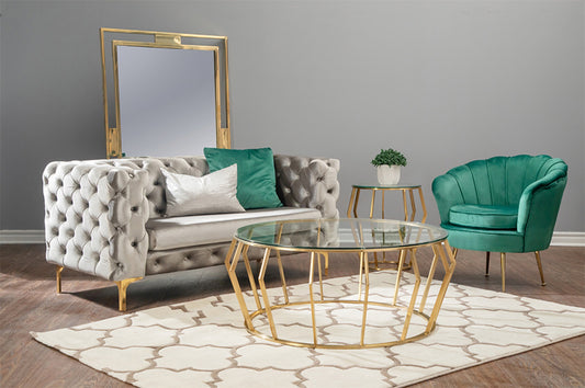 3-Piece Round Glass Coffee Table Set, Gold