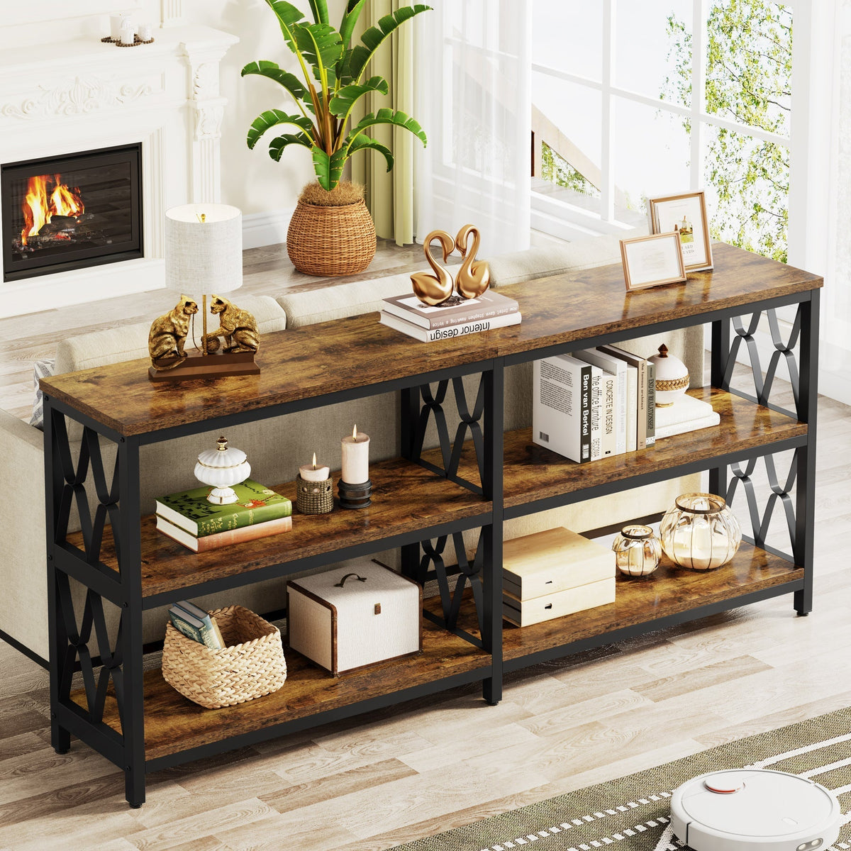 3-Tier Console Table, 70.9" Industrial Sofa Foyer Table for Living Room