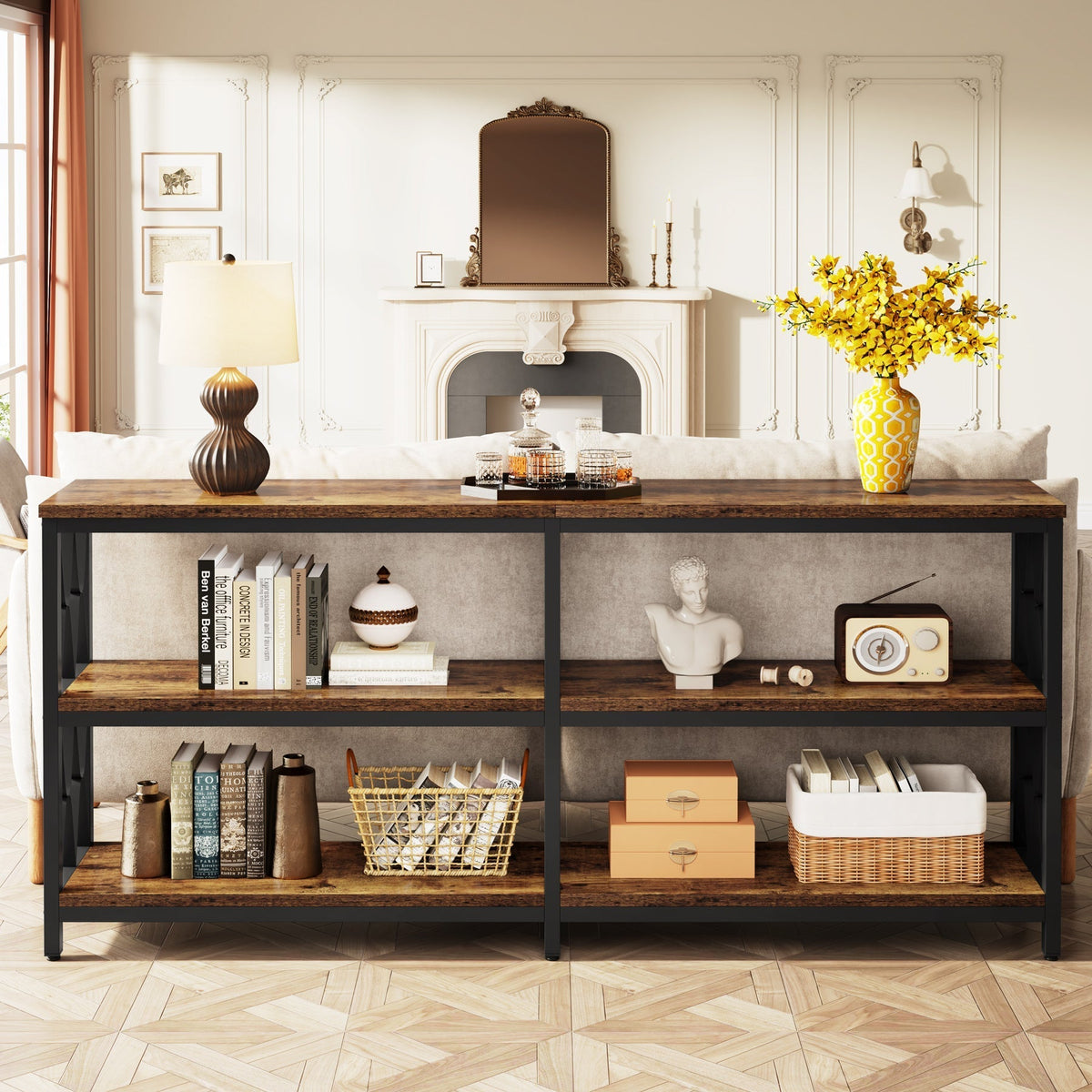 3-Tier Console Table, 70.9" Industrial Sofa Foyer Table for Living Room