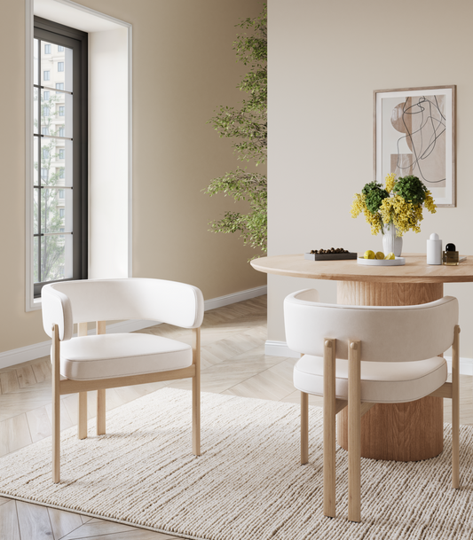 Curved Dining Chair, Set of 2 – Cream/Oak