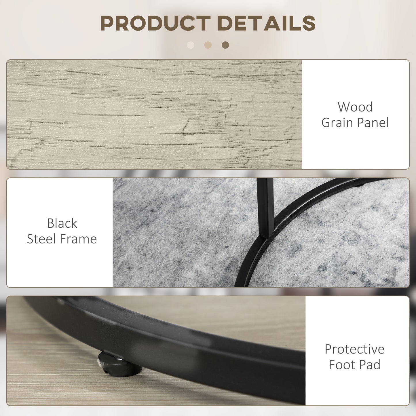 HOMCOM Modern 3-Piece Round Nesting Coffee Tables, Grey Wood Grain Design