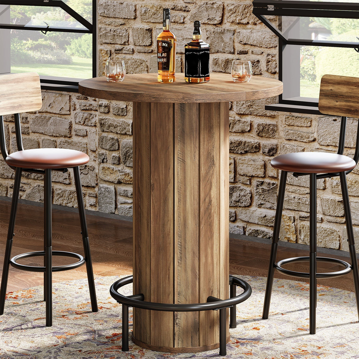 31" Bar Table, Round Bistro Pub Table with Footrest for Dining Coffee Cocktail