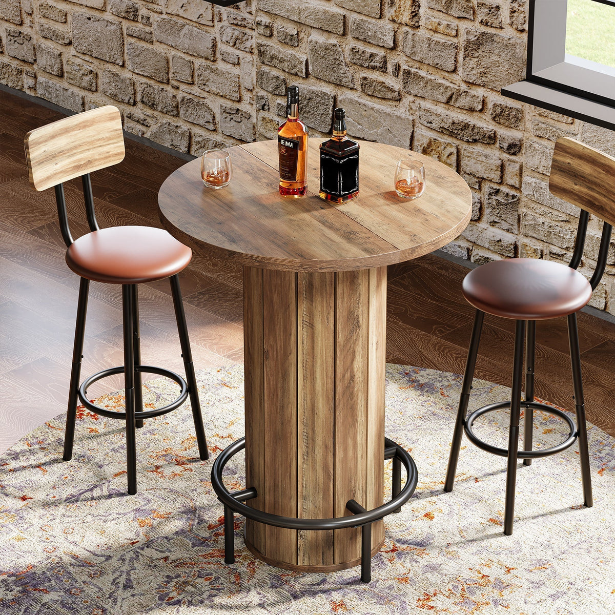 31" Bar Table, Round Bistro Pub Table with Footrest for Dining Coffee Cocktail