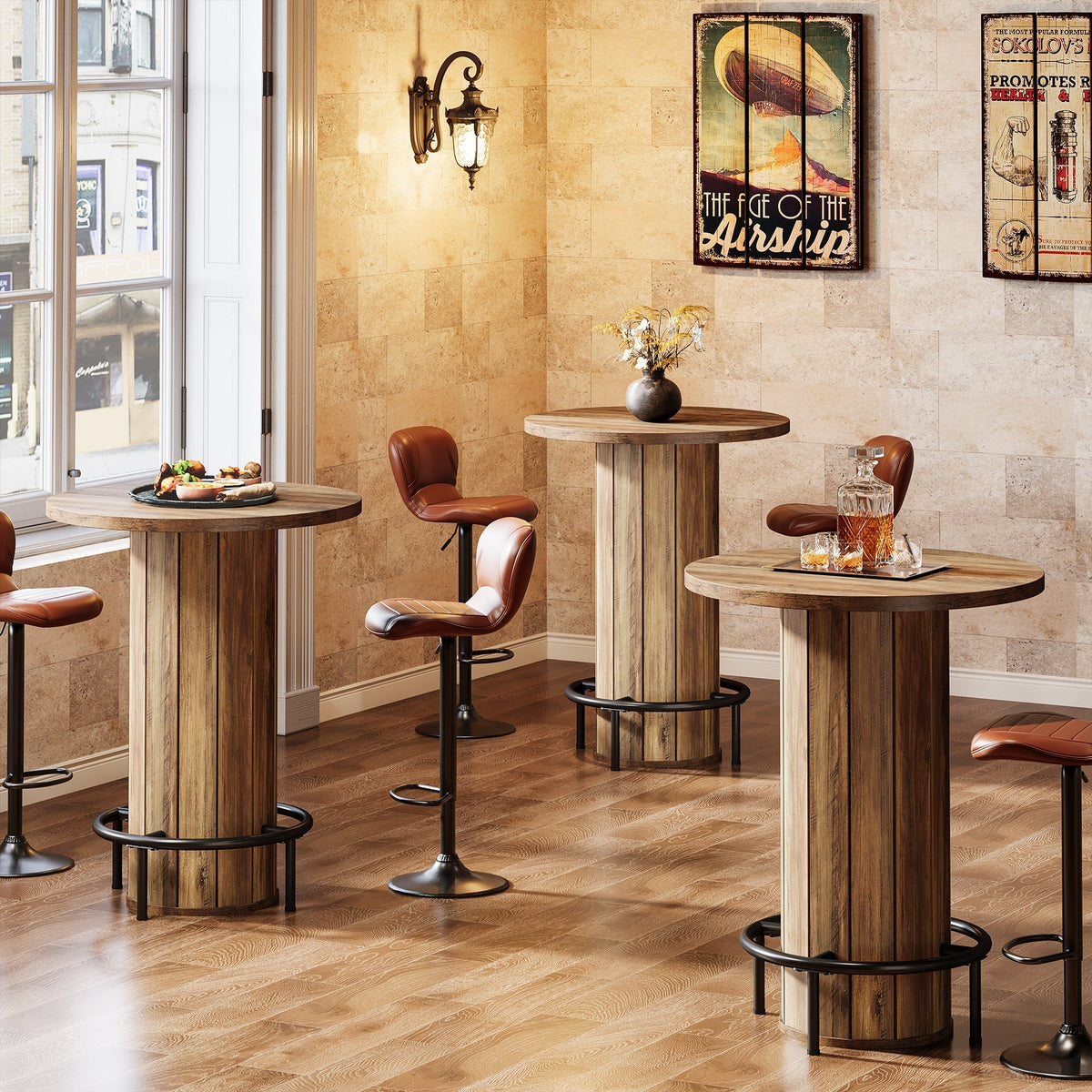 31" Bar Table, Round Bistro Pub Table with Footrest for Dining Coffee Cocktail