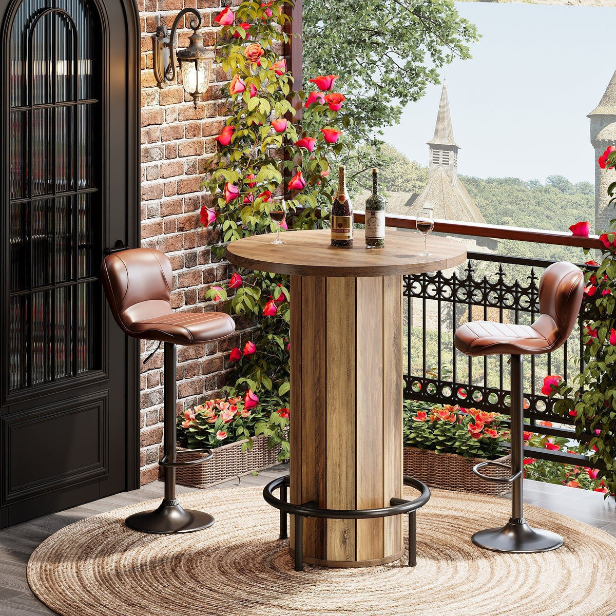 31" Bar Table, Round Bistro Pub Table with Footrest for Dining Coffee Cocktail