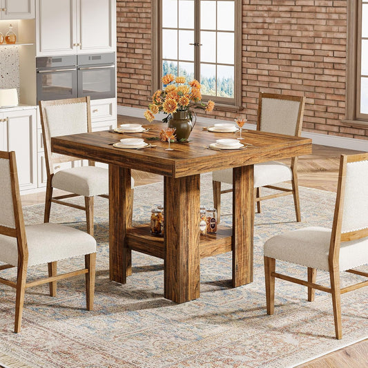 31.5" Dining Table, Square Kitchen Table with Shelf Storage for 4