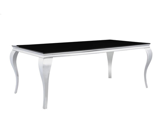 Bianca 7-Piece Dining Set – 79" Black Glass Table, Black Velvet Chairs