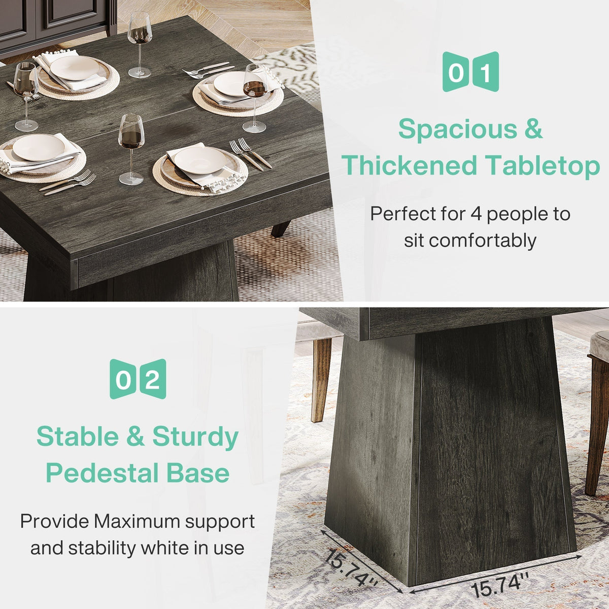 31.5" Dining Table, Square Farmhouse Kitchen Table Dinner Table