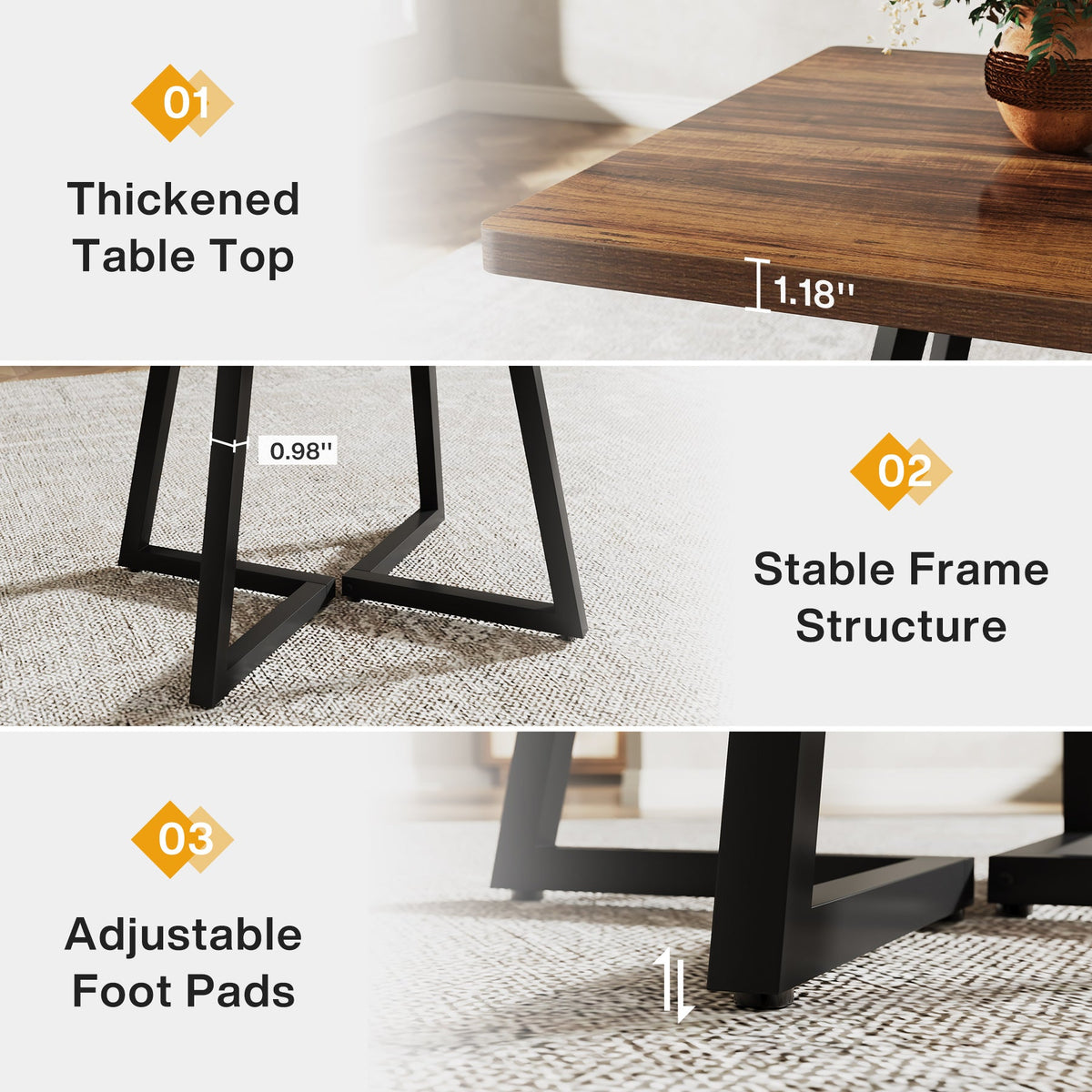 31.5" Square Dining Table for 4, Industrial Kitchen Table with Metal Base for Dining Room