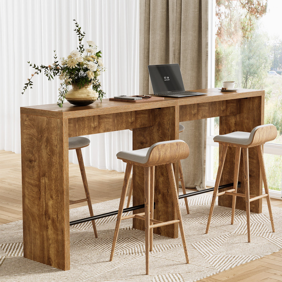 78.74" Narrow Bar Table, High-Top Pub Table with Sturdy Iron Footrest for Kitchen