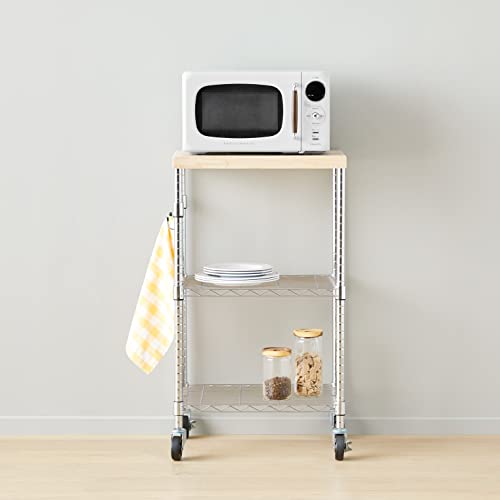 Portable Kitchen Storage Rack on Caster Wheels with Adjustable Shelves, 175 Pound Capacity, 21 x 15 x 36.7 inches (LxWxH), Wood/Chrome