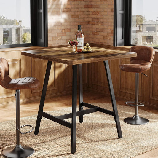 31" Square Bar Table, Industrial Pub Table Dining Table with Thickened Top for 2-4 People