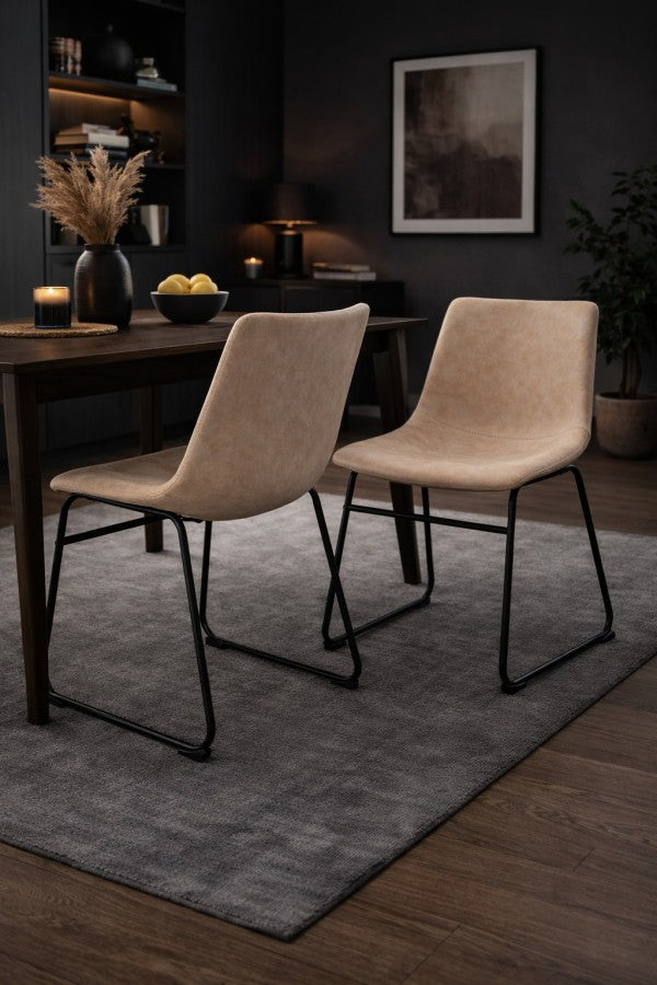 Dining Chair Set of 2 Vintage Beige