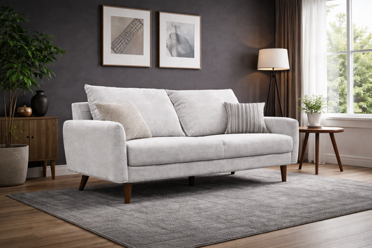 Mid-Century 3 Seater Sofa – Light Grey