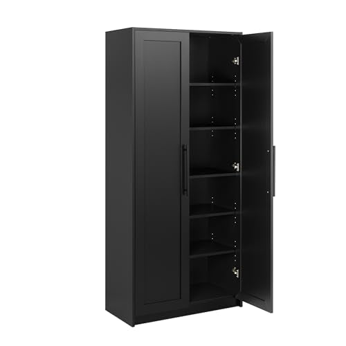 Tall Garage Storage Cabinet & Pantry Storage Cabinet, 2-Door Freestanding Garage Cabinet with Adjustable Shelves, 16"D x 32"W x 65"H, Black BES-3264