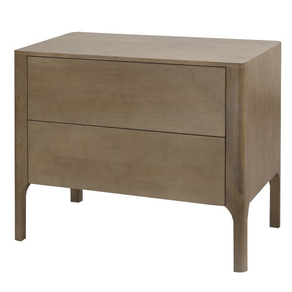 Brassex Mattie Solid Oak Nightstand with Two Push-Open Drawers