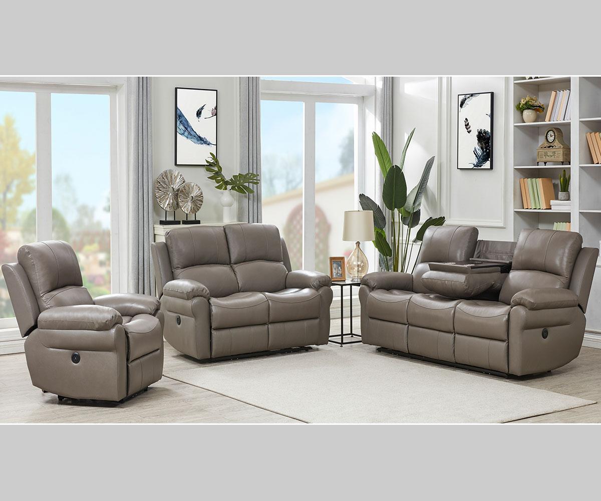 Luxurious Grey Power Recliner Sofa Set with USB, Wireless Charger & Cupholders