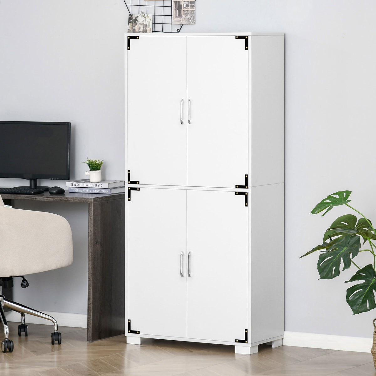 Farmhouse Kitchen Pantry Storage Cabinet with 4 Doors – 30"W x 63"H