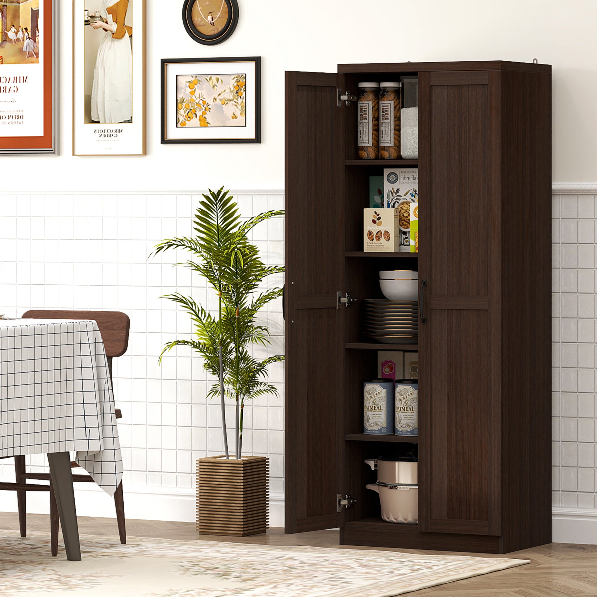 HOMCOM 63" 5-Tier Kitchen Pantry Cabinet Dark Brown