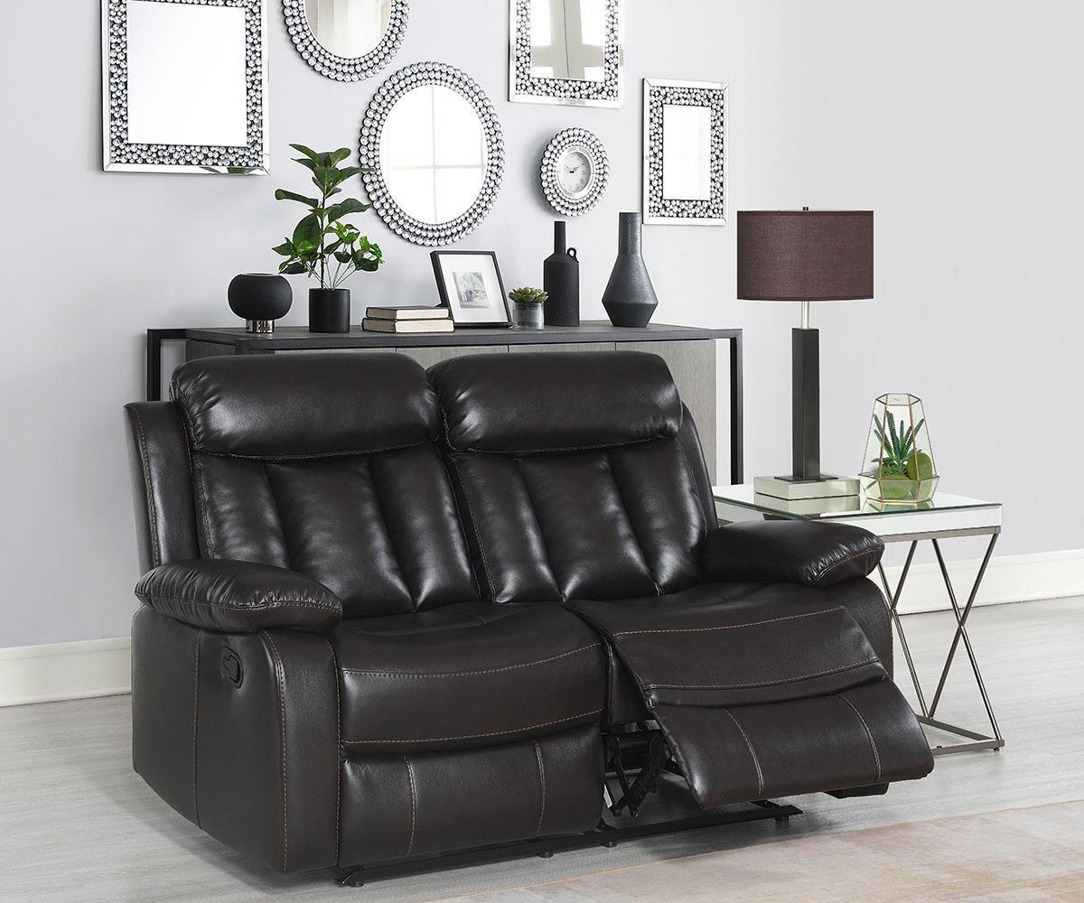 Merrion Brown Air Leather Recliner Sofa Set with Cupholders Padded Arms
