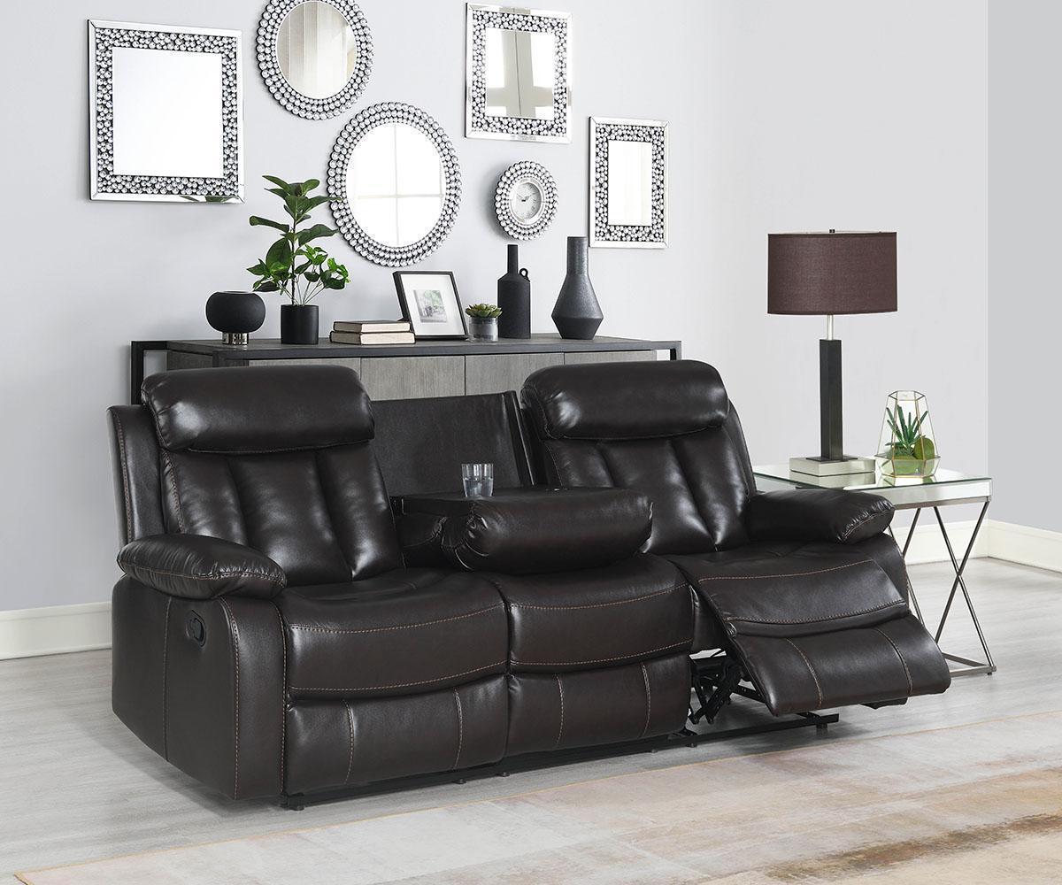 Merrion Brown Air Leather Recliner Sofa Set with Cupholders Padded Arms