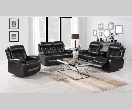 Merrion Brown Air Leather Recliner Sofa Set with Cupholders Padded Arms