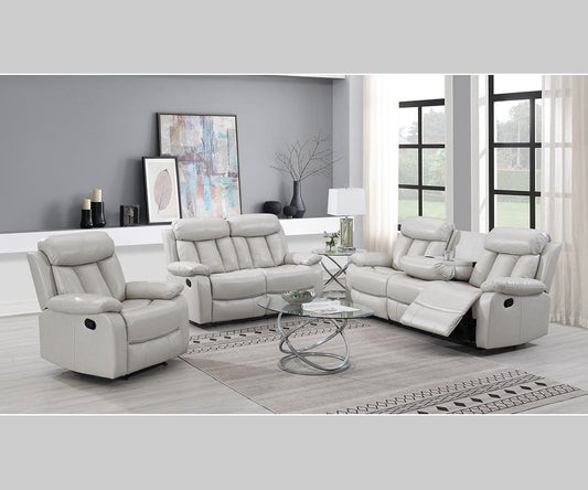 Merrion Beige Recliner Sofa Set: Premium Air Leather, Cupholders, Max Comfort