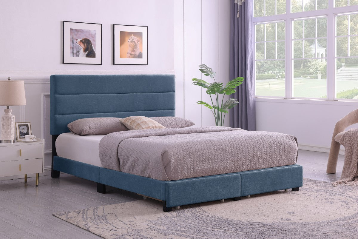 QUEEN PLATFORM STORAGE BED - BLUE