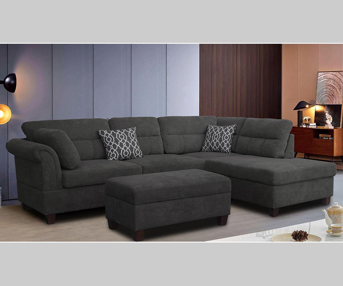 Stylish Grey Fabric Anchor Sectional Sofa with Ottoman and Throw Pillows