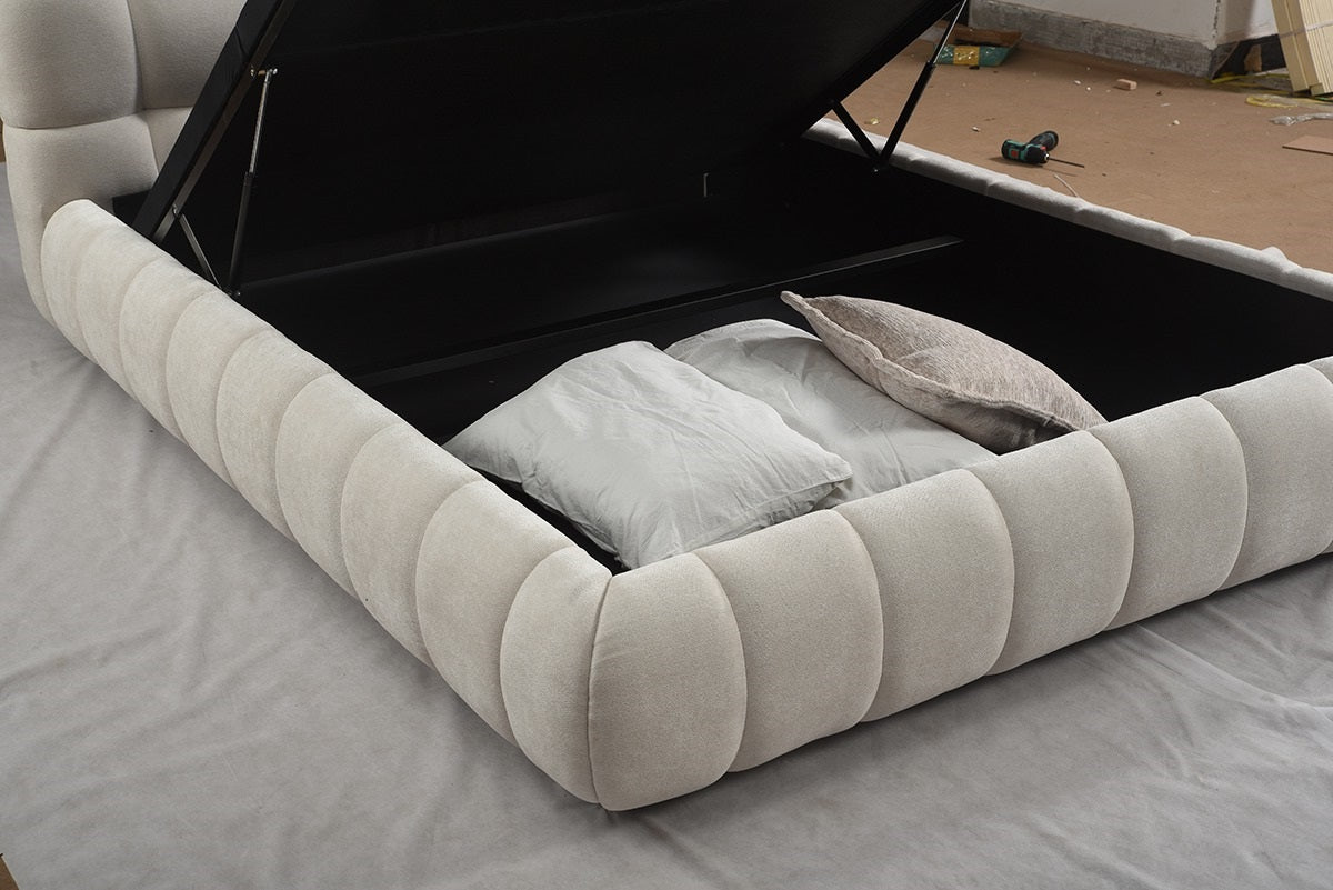 KING LIFT BED FRAME - BEIGE