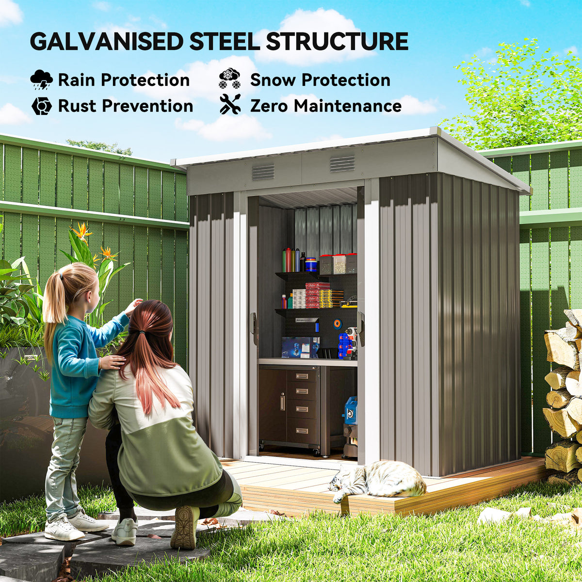 6' x 4' Outdoor Storage Shed, Metal Garden Shed with Lockable Sliding Doors and Vents – Light Grey