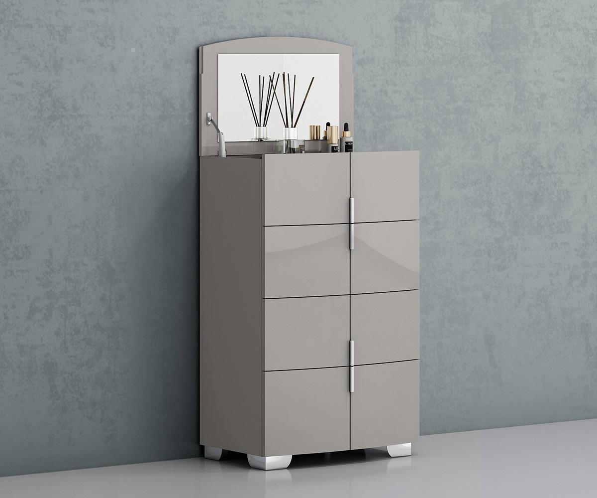 Luxurious Modern Grey Chrisley Bedroom Set with LED and Wireless Charging