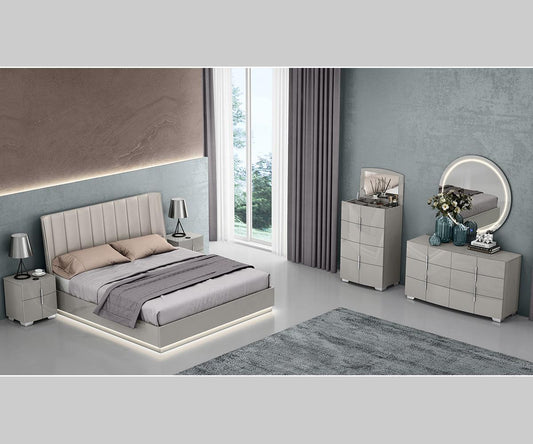 Luxurious Modern Grey Chrisley Bedroom Set with LED and Wireless Charging