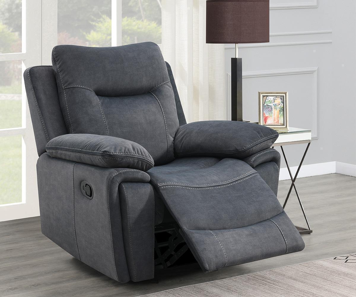 Grey Hand-Operated Recliner Sofa with Wireless Charging & Fold-Down Tray