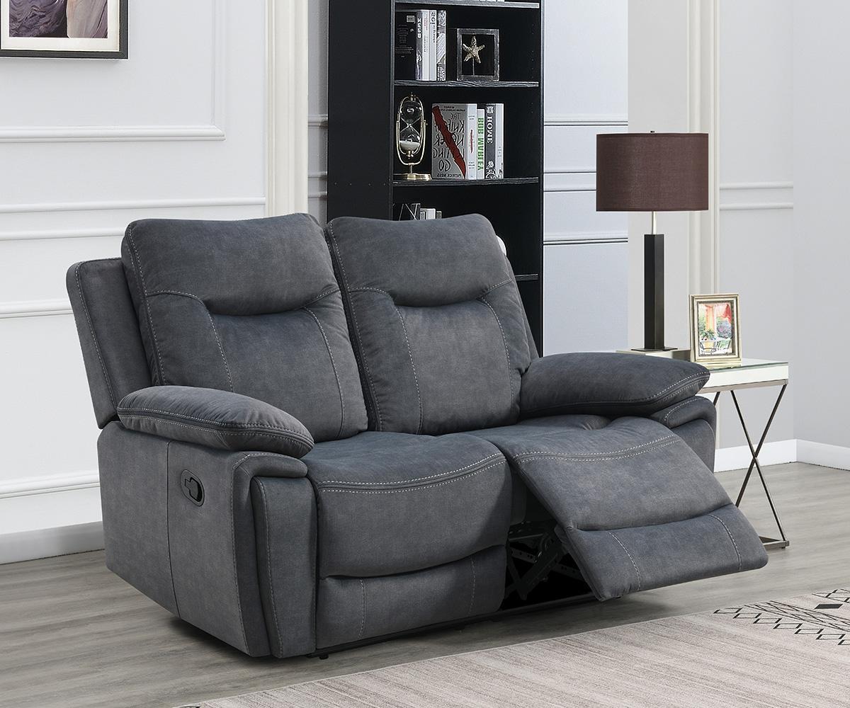 Grey Hand-Operated Recliner Sofa with Wireless Charging & Fold-Down Tray