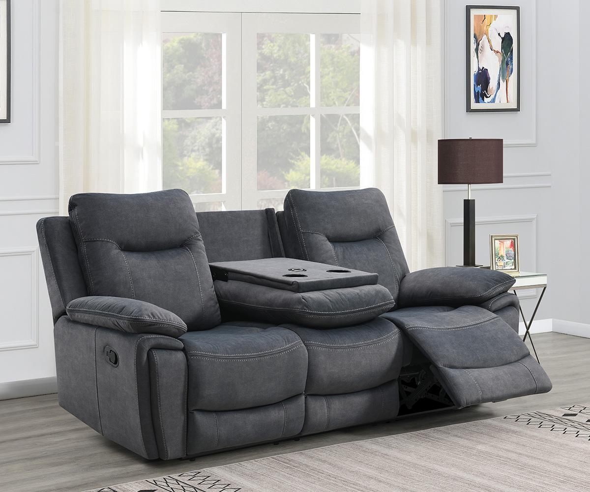 Grey Hand-Operated Recliner Sofa with Wireless Charging & Fold-Down Tray