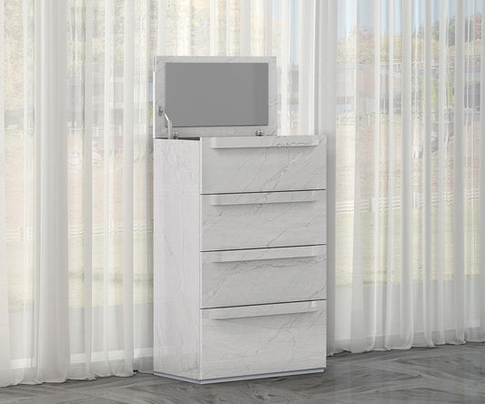Zeke Modern White Carrara Bedroom Furniture Set with LED Lighting