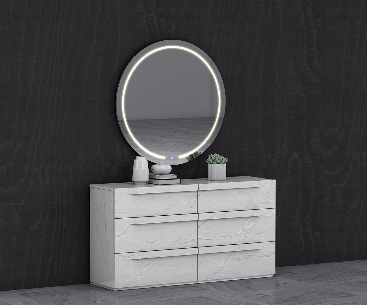 Zeke Modern White Carrara Bedroom Furniture Set with LED Lighting