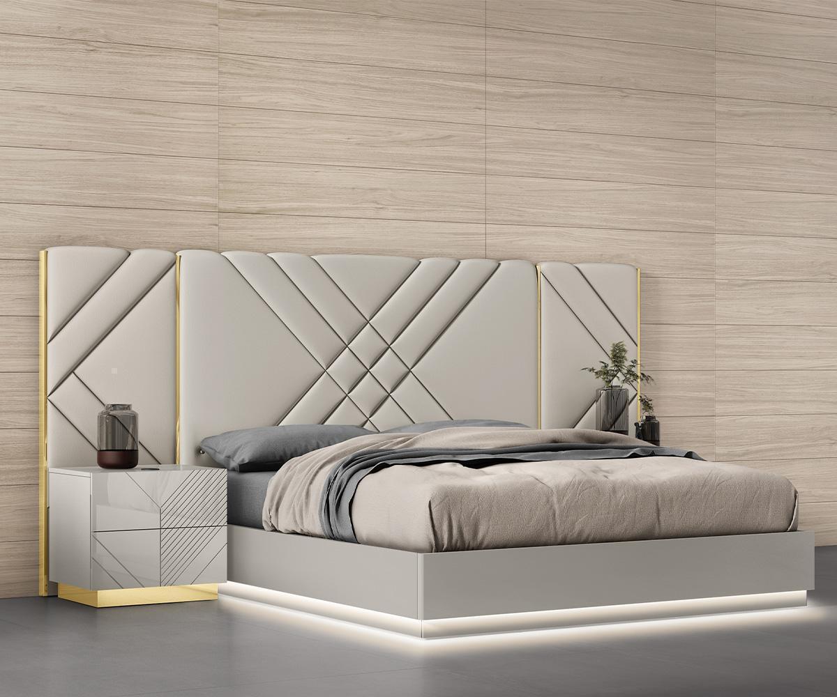 Akira Wings Modern Upholstered Bed Frame with Contemporary Design and Gold Accents
