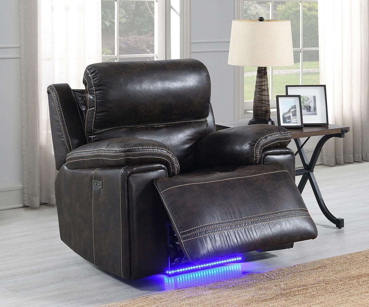 Beckley Brown Power Reclining Sofa Set with USB, Wireless Charger & LED