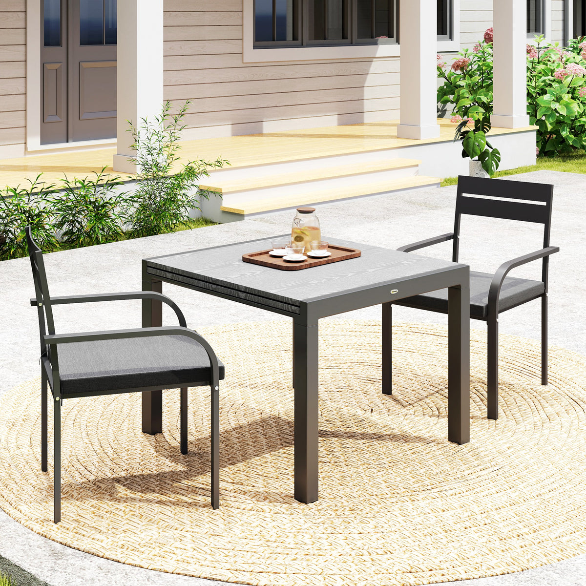 2 Piece Outdoor Dining Chairs with Aluminum Frame, Soft Cushion, for Deck, Garden, Balcony, Poolside