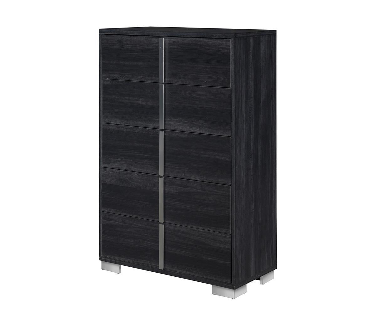 Freya Grey Modern Bedroom Set with LED Headboard, Durable Wood Construction