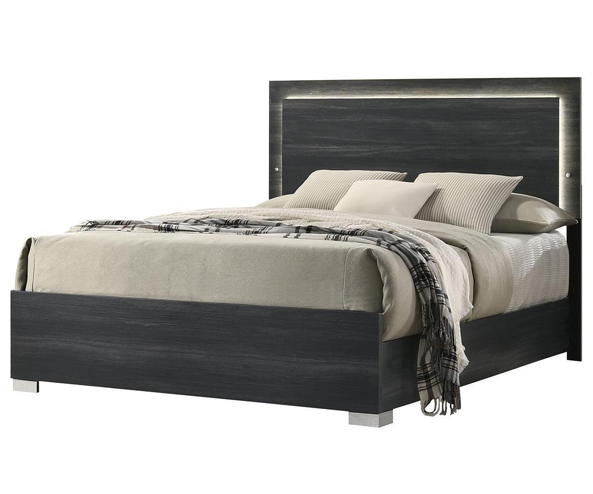 Freya Grey Modern Bedroom Set with LED Headboard, Durable Wood Construction