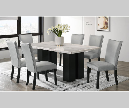 Lantana 70" White Marble-Top Dining Table – Black Wood Base