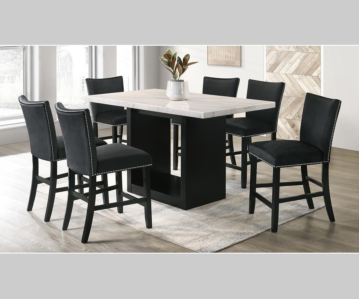 Folando 63" White Marble-Top Pub Dining Table