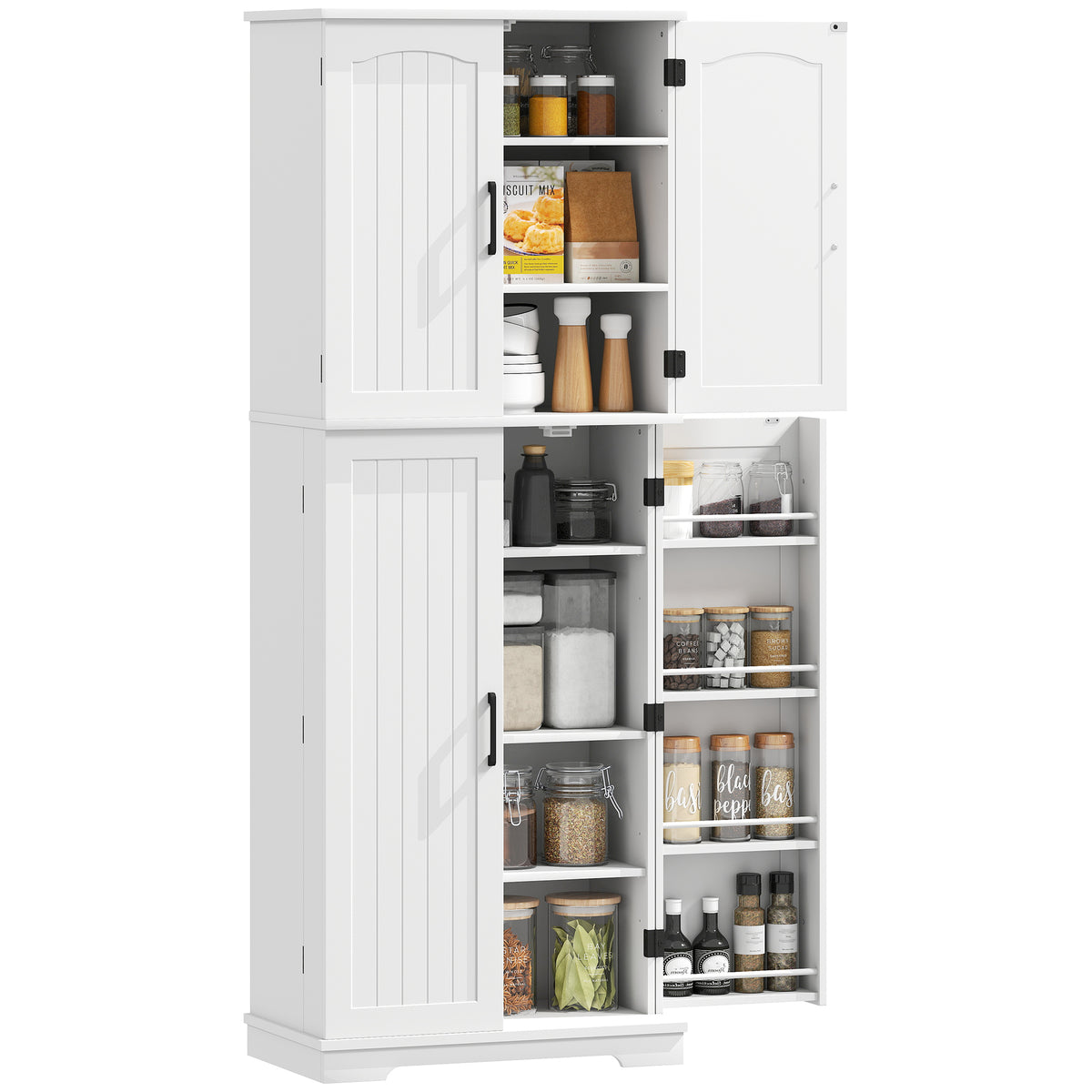 Storage Cabinet with Adjustable Shelves and 8 Door Spice Racks – 24"W x 64"H