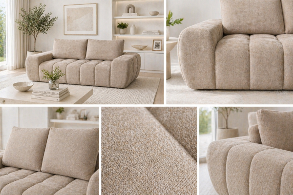 Brassex Plush Taupe Compression Sofa With Pocket Coils